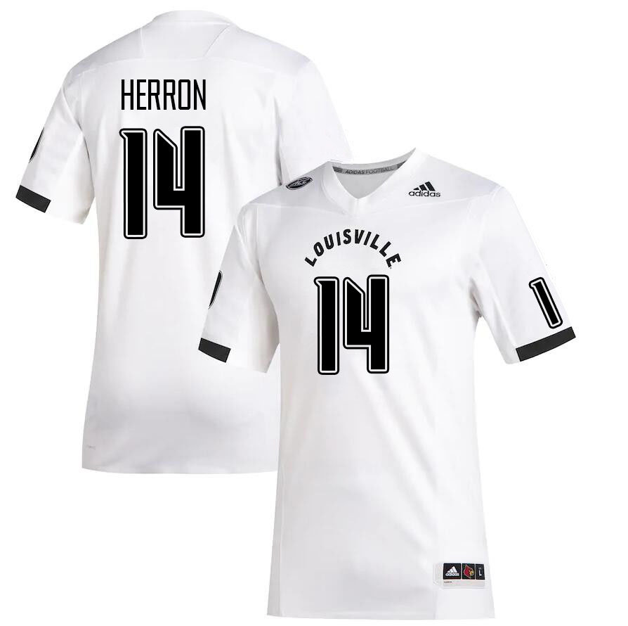 Men #14 Stephen Herron Louisville Cardinals College Football Jerseys Stitched Sale-White - Click Image to Close